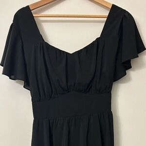 Elegant Black Flutter Sleeve Midi Dress
